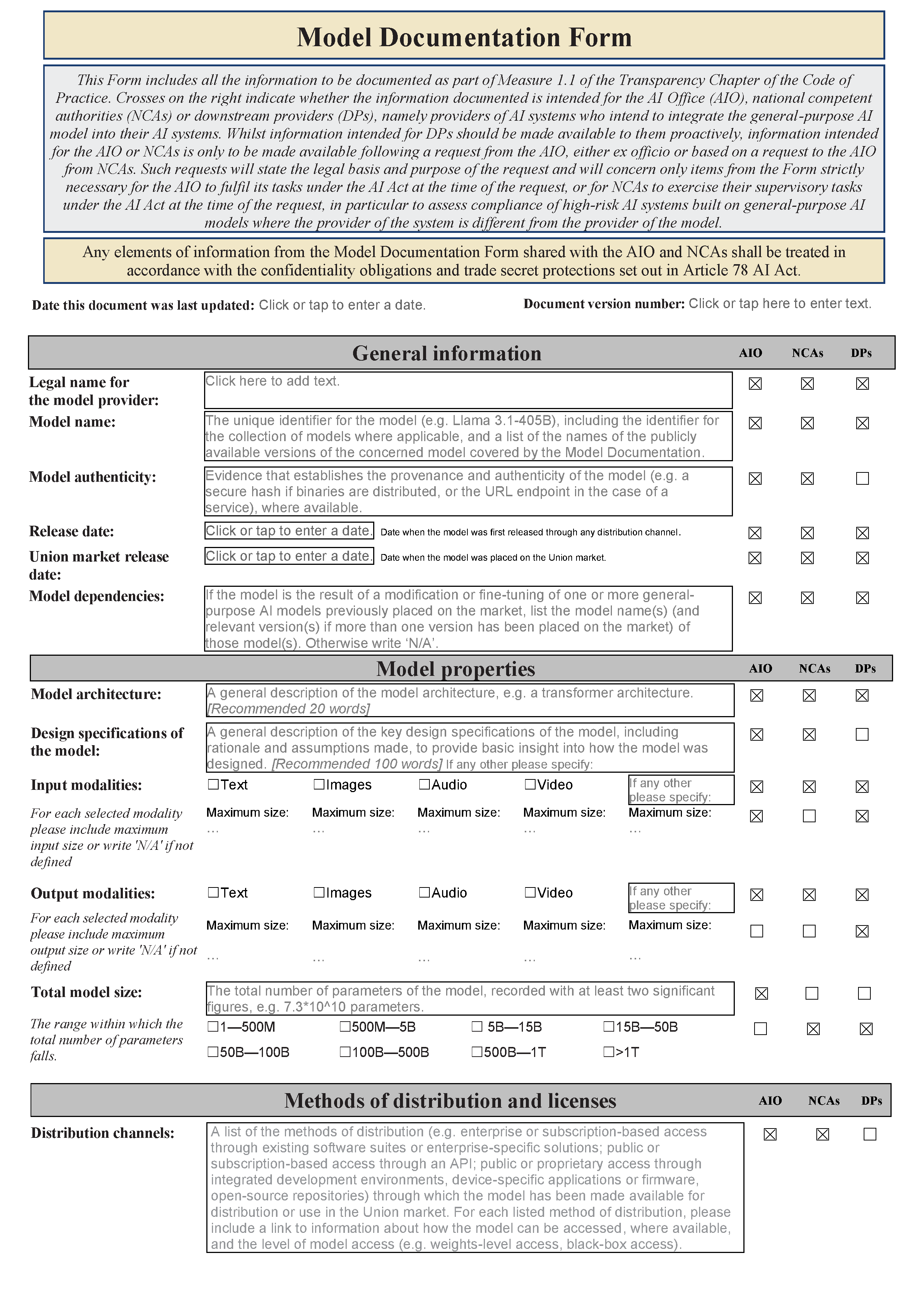 Model Documentation Form page 1